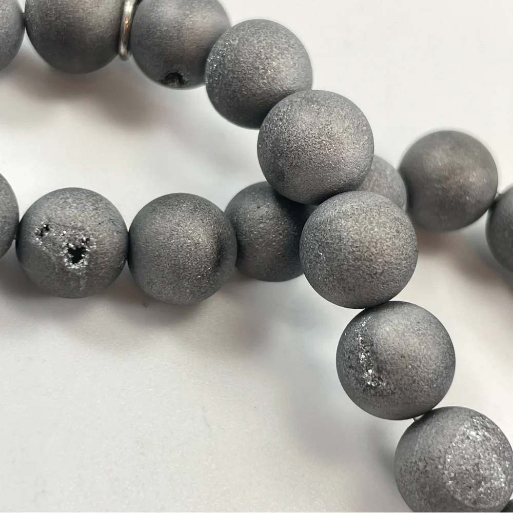 Jewel Up By Jessica Silver Druzy Agate Pave Bracelet Beaded Stretch Statement